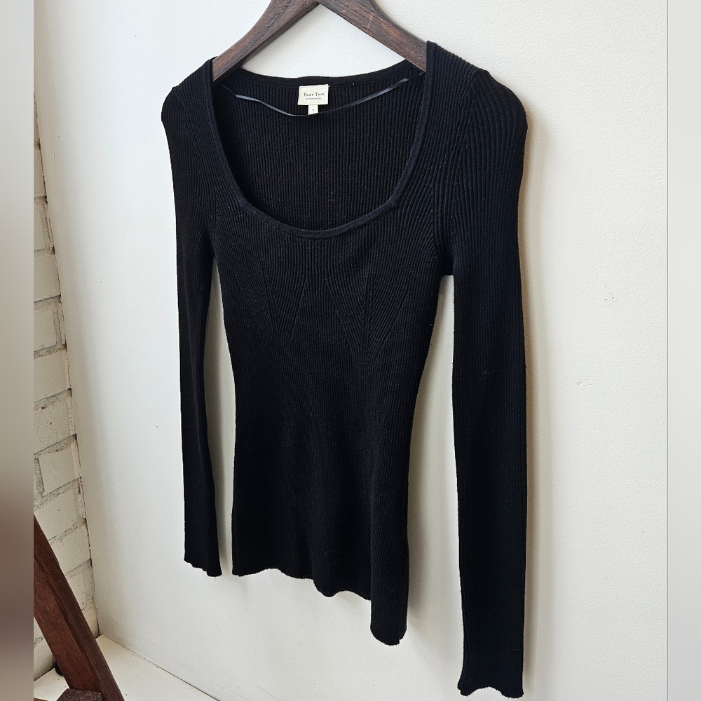 Part Two Black Ribbed Knit Sweater